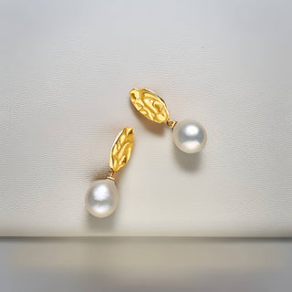 Baroque pearl Dried Leaf Earrings