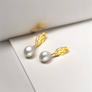 Baroque pearl Dried Leaf Earrings